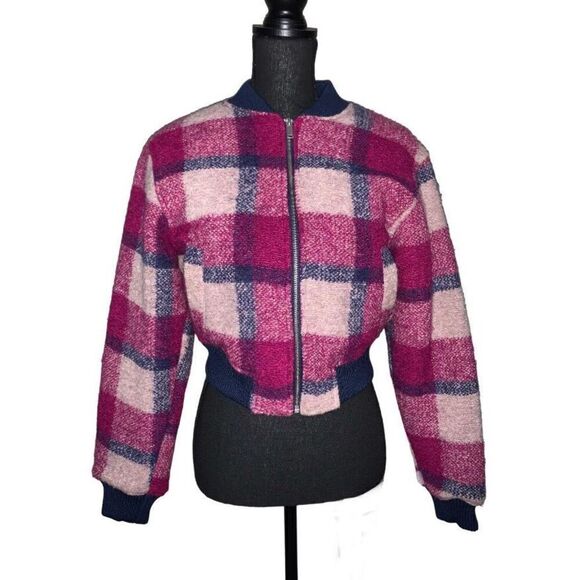 House of Harlow Plaid Wool Blend Bomber Jacket - Picture 1 of 6